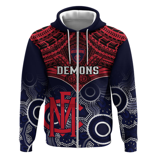 Personalised Melbourne Football Hoodie Go Demons Aboriginal Mix Polynesian Pattern LT14