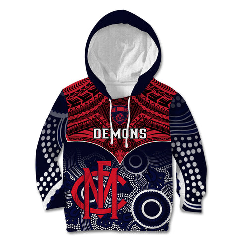 Personalised Melbourne Football Kid Hoodie Go Demons Aboriginal Mix Polynesian Pattern LT14