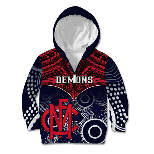 Personalised Melbourne Football Kid Hoodie Go Demons Aboriginal Mix Polynesian Pattern LT14