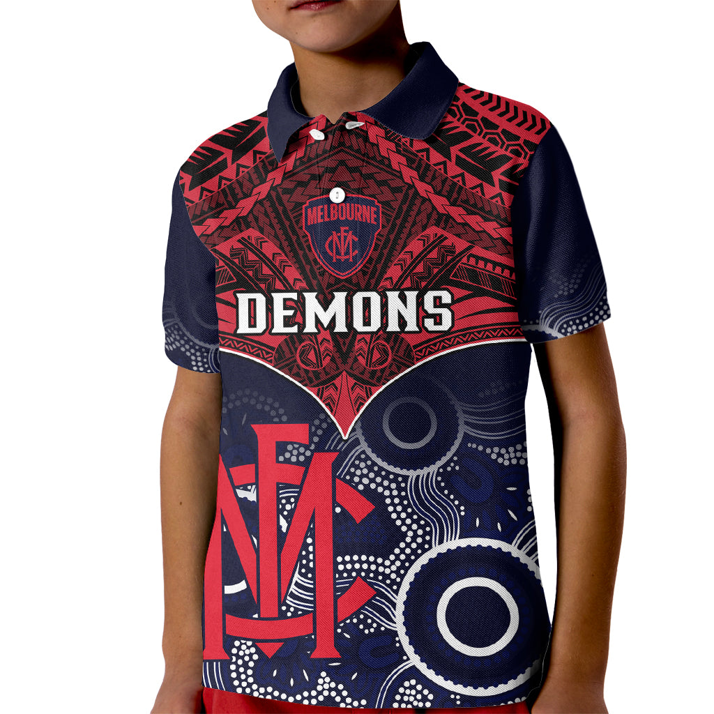 Personalised Melbourne Football Kid Polo Shirt Go Demons Aboriginal Mix Polynesian Pattern LT14