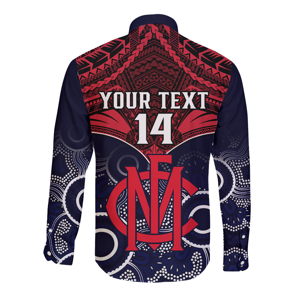 Personalised Melbourne Football Long Sleeve Button Shirt Go Demons Aboriginal Mix Polynesian Pattern LT14