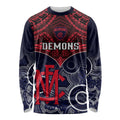 Personalised Melbourne Football Long Sleeve Shirt Go Demons Aboriginal Mix Polynesian Pattern LT14