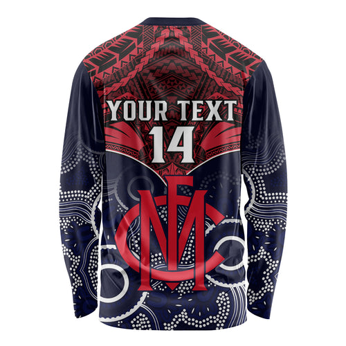Personalised Melbourne Football Long Sleeve Shirt Go Demons Aboriginal Mix Polynesian Pattern LT14