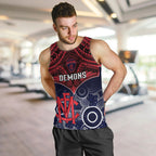 Personalised Melbourne Football Men Tank Top Go Demons Aboriginal Mix Polynesian Pattern LT14