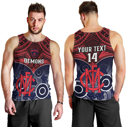 Personalised Melbourne Football Men Tank Top Go Demons Aboriginal Mix Polynesian Pattern LT14