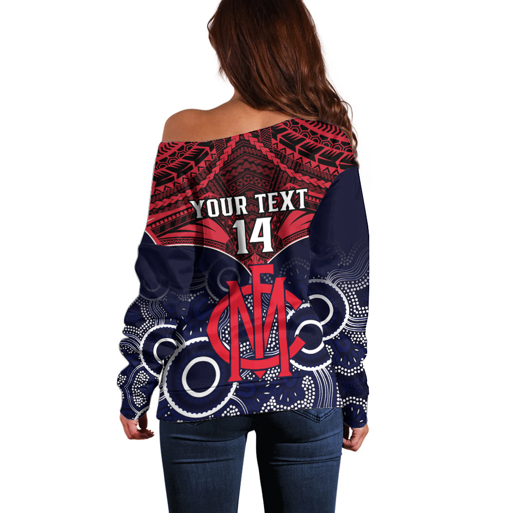 Personalised Melbourne Football Off Shoulder Sweater Go Demons Aboriginal Mix Polynesian Pattern LT14