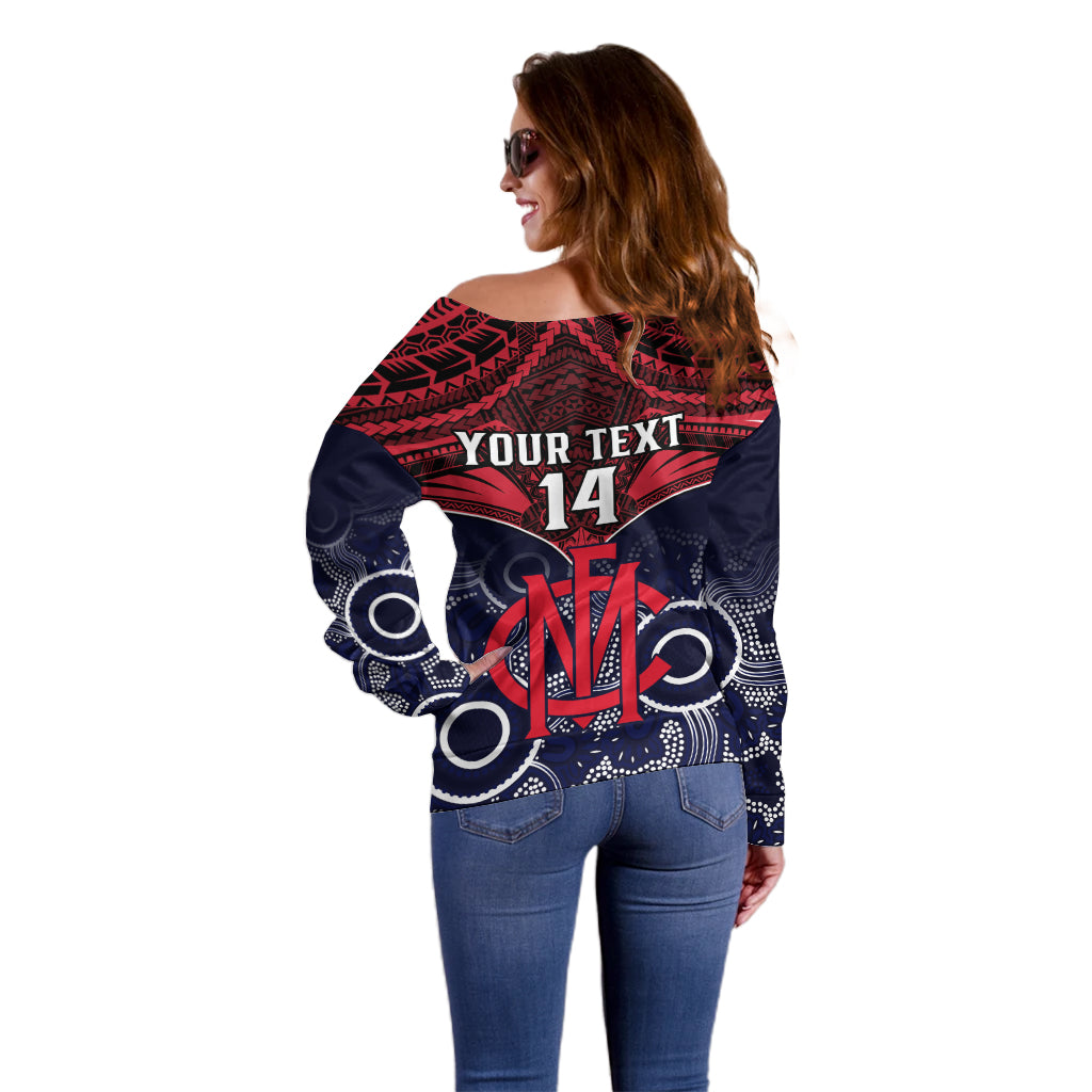 Personalised Melbourne Football Off Shoulder Sweater Go Demons Aboriginal Mix Polynesian Pattern LT14