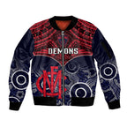 Personalised Melbourne Football Sleeve Zip Bomber Jacket Go Demons Aboriginal Mix Polynesian Pattern LT14