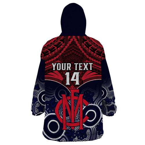 Personalised Melbourne Football Wearable Blanket Hoodie Go Demons Aboriginal Mix Polynesian Pattern LT14