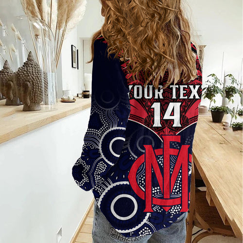 Personalised Melbourne Football Women Casual Shirt Go Demons Aboriginal Mix Polynesian Pattern LT14