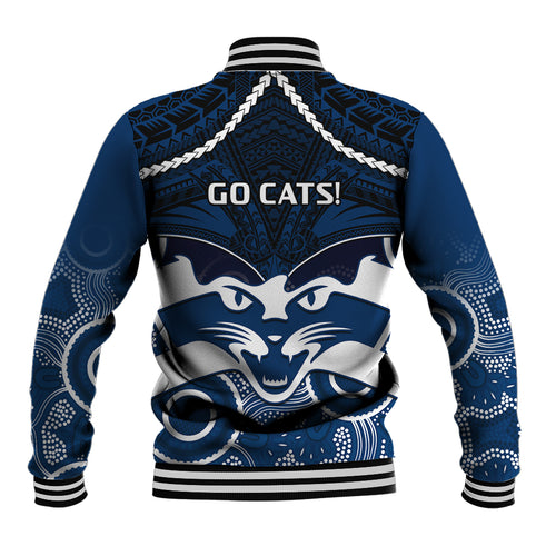 Geelong Football Baseball Jacket Go Cats Aboriginal Mix Polynesian Pattern LT14