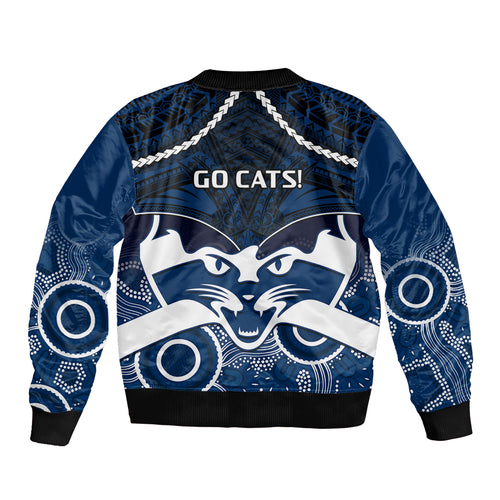 Geelong Football Bomber Jacket Go Cats Aboriginal Mix Polynesian Pattern LT14