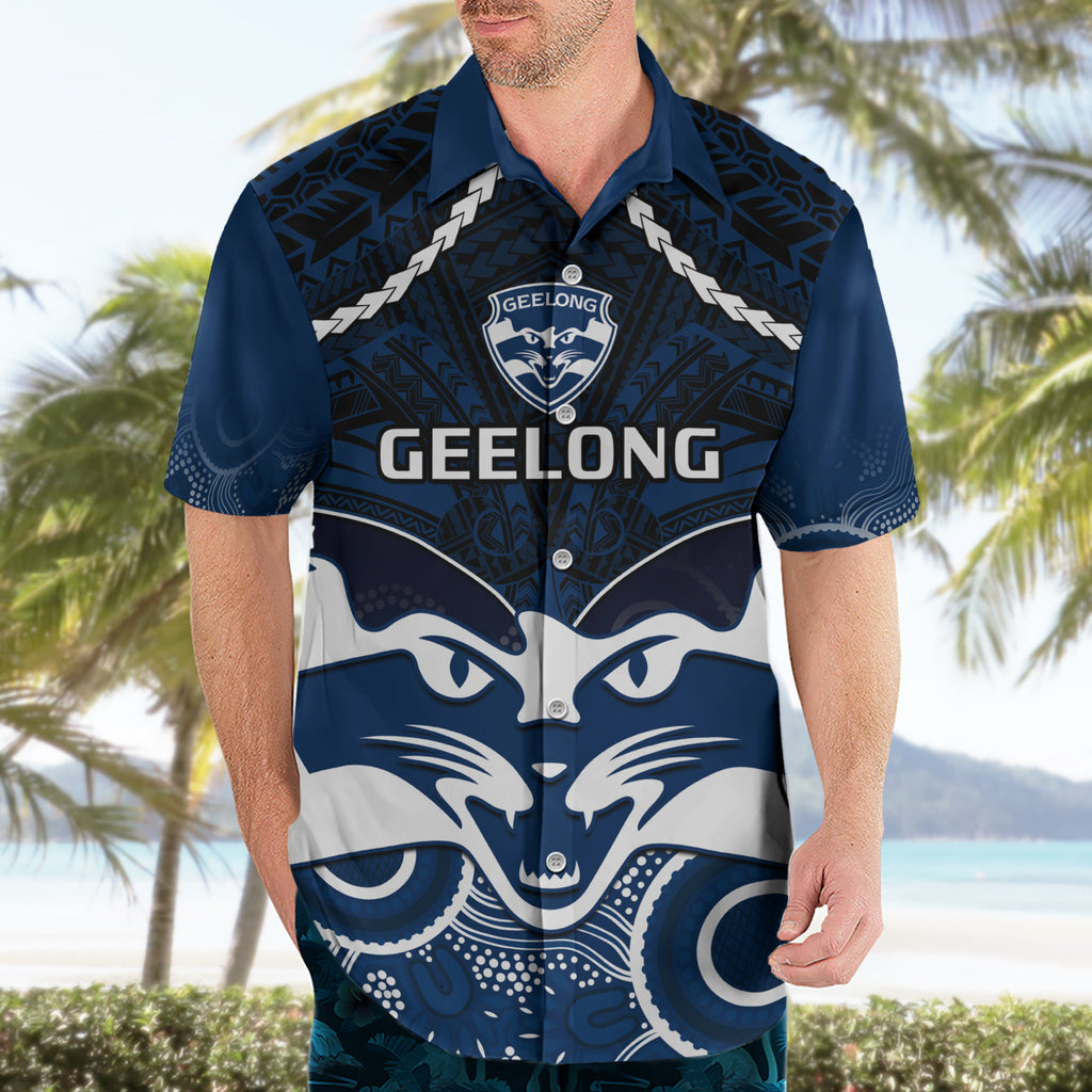 Geelong Football Hawaiian Shirt Go Cats Aboriginal Mix Polynesian Pattern LT14