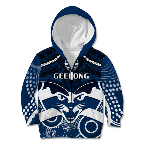 Geelong Football Kid Hoodie Go Cats Aboriginal Mix Polynesian Pattern LT14