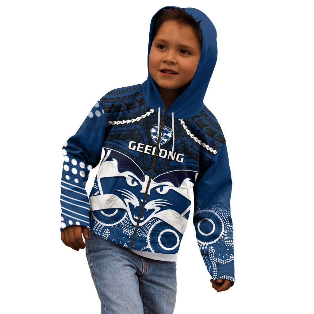 Geelong Football Kid Hoodie Go Cats Aboriginal Mix Polynesian Pattern LT14