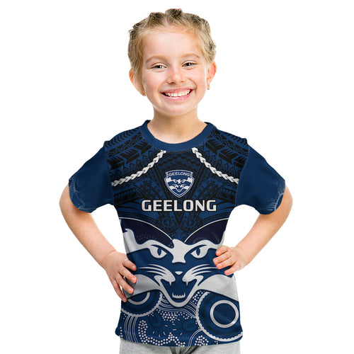 Geelong Football Kid T Shirt Go Cats Aboriginal Mix Polynesian Pattern LT14