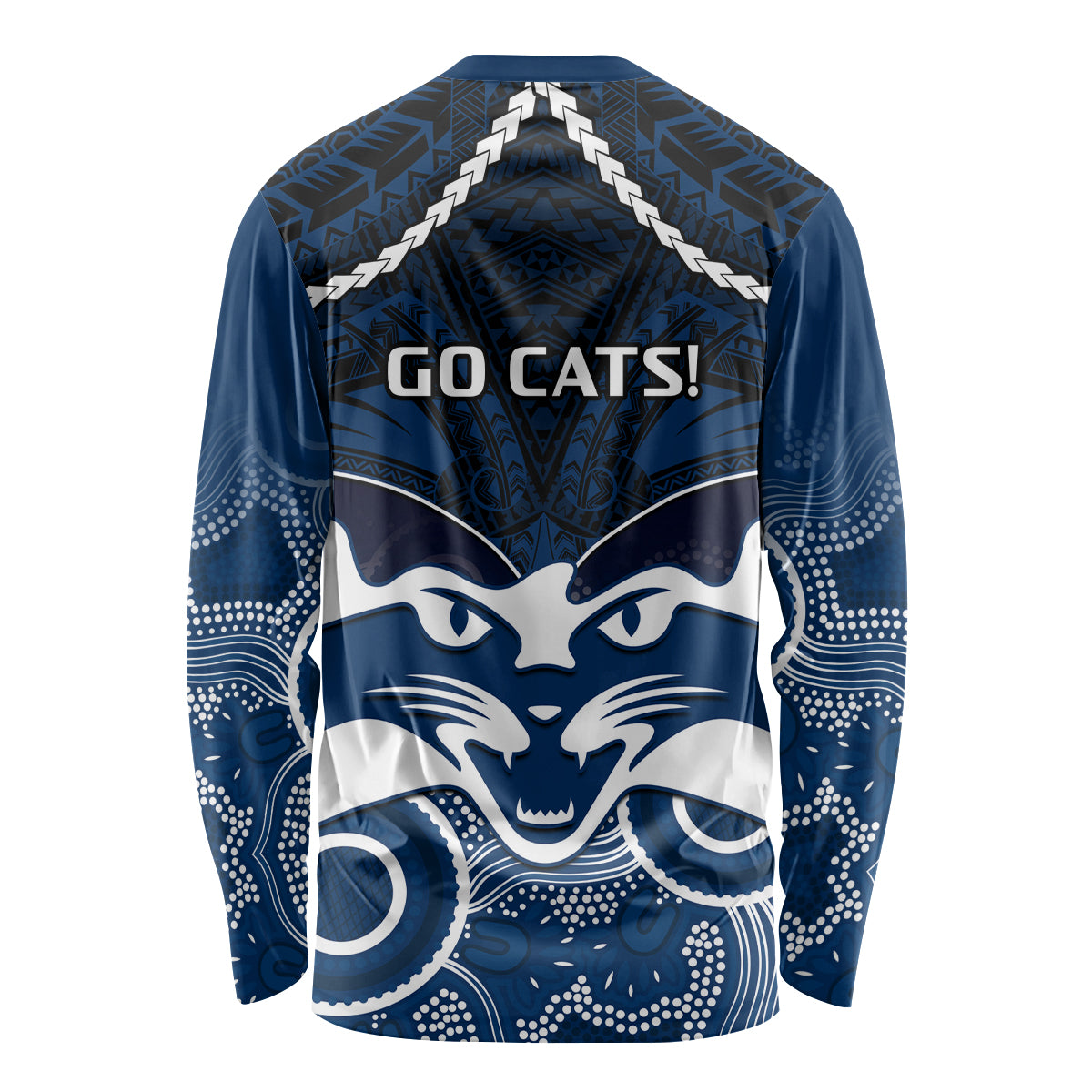 Geelong Football Long Sleeve Shirt Go Cats Aboriginal Mix Polynesian Pattern LT14