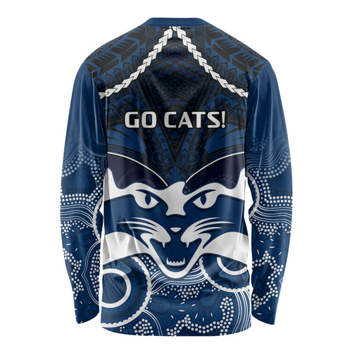 Geelong Football Long Sleeve Shirt Go Cats Aboriginal Mix Polynesian Pattern LT14