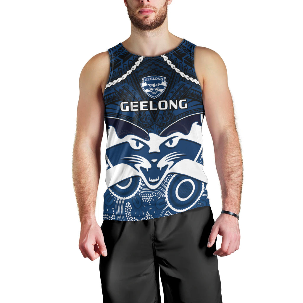 Geelong Football Men Tank Top Go Cats Aboriginal Mix Polynesian Pattern LT14