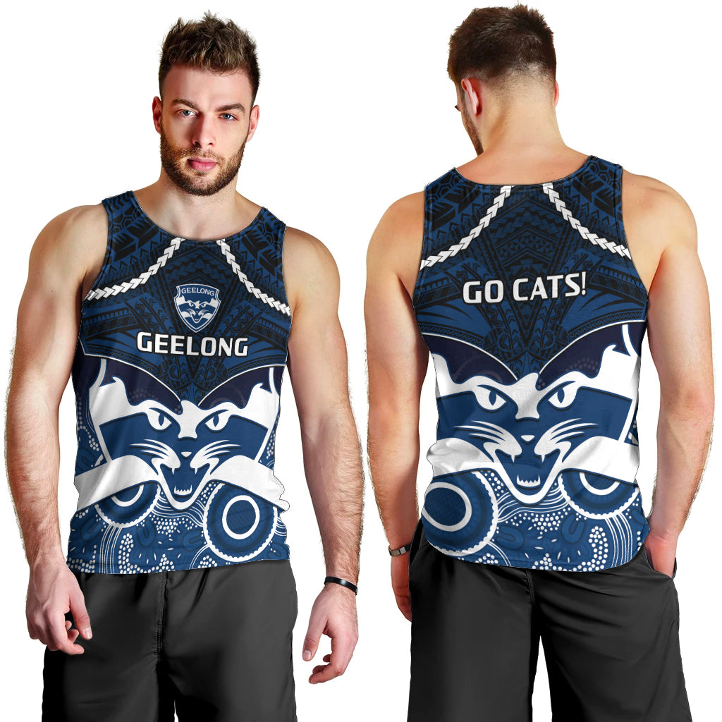Geelong Football Men Tank Top Go Cats Aboriginal Mix Polynesian Pattern LT14