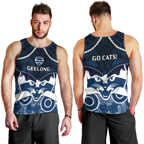 Geelong Football Men Tank Top Go Cats Aboriginal Mix Polynesian Pattern LT14