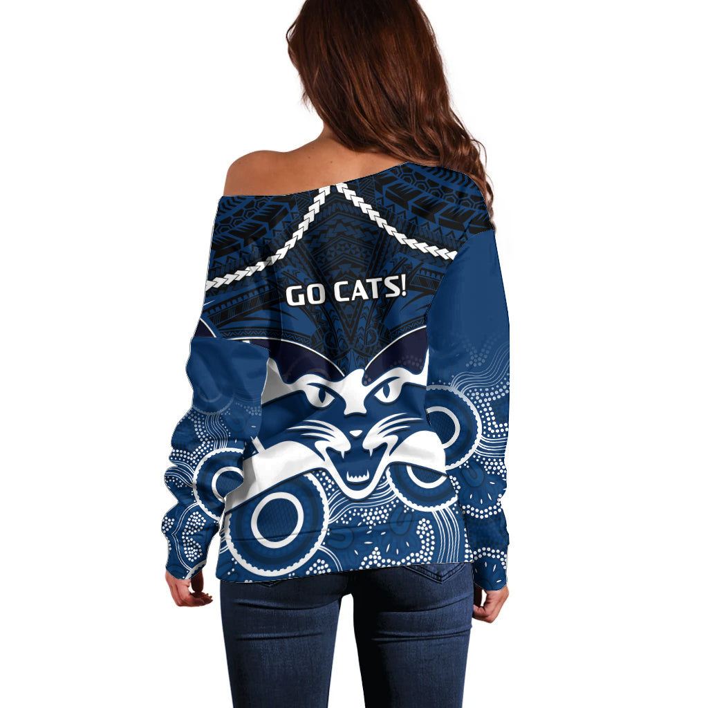 Geelong Football Off Shoulder Sweater Go Cats Aboriginal Mix Polynesian Pattern LT14