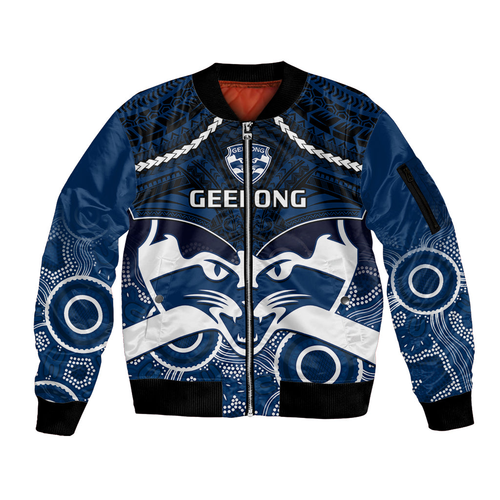 Geelong Football Sleeve Zip Bomber Jacket Go Cats Aboriginal Mix Polynesian Pattern LT14