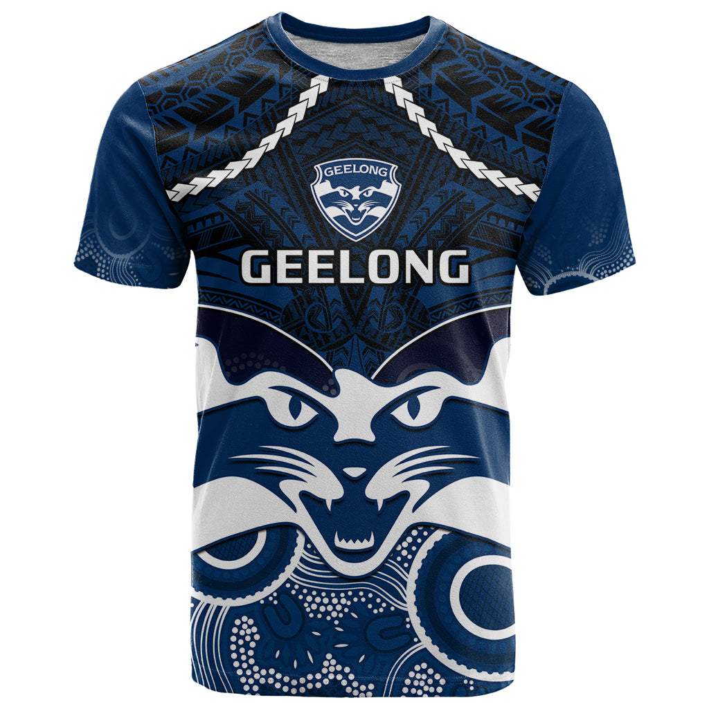 Geelong Football T Shirt Go Cats Aboriginal Mix Polynesian Pattern LT14