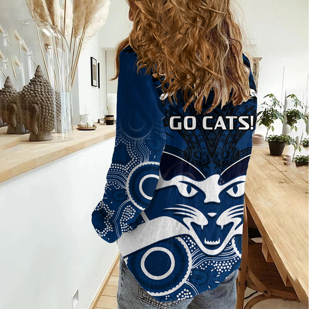 Geelong Football Women Casual Shirt Go Cats Aboriginal Mix Polynesian Pattern LT14
