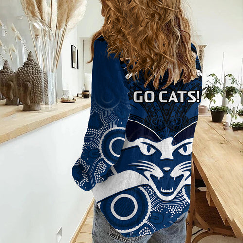 Geelong Football Women Casual Shirt Go Cats Aboriginal Mix Polynesian Pattern LT14