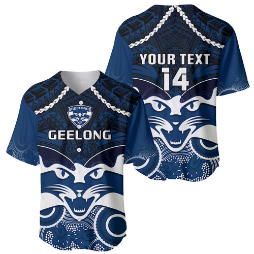Personalised Geelong Football Baseball Jersey Go Cats Aboriginal Mix Polynesian Pattern LT14