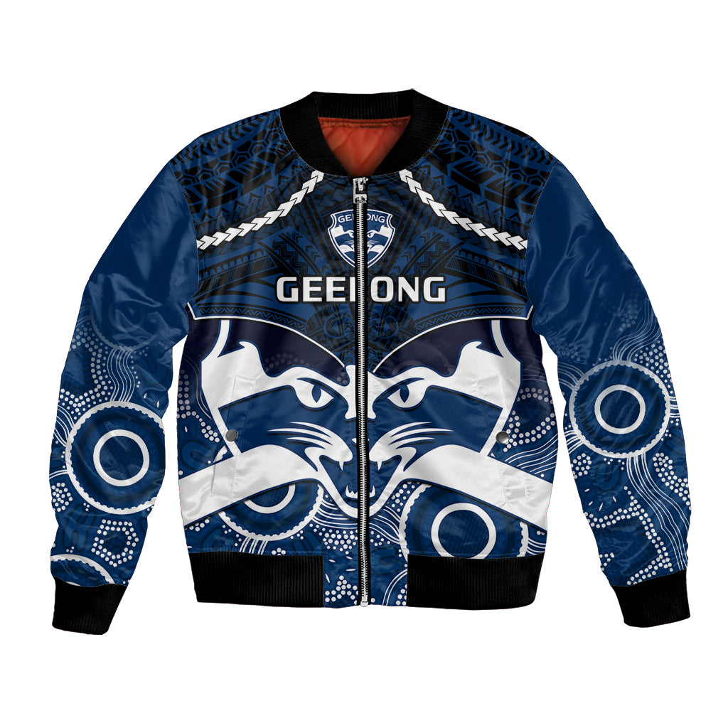 Personalised Geelong Football Bomber Jacket Go Cats Aboriginal Mix Polynesian Pattern LT14