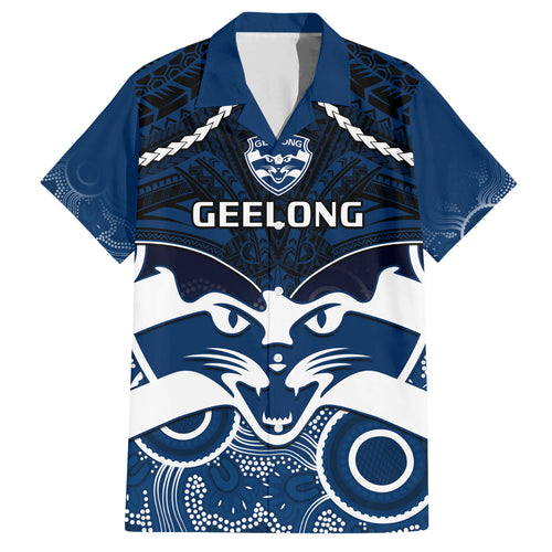 Personalised Geelong Football Hawaiian Shirt Go Cats Aboriginal Mix Polynesian Pattern LT14