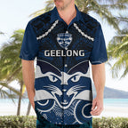 Personalised Geelong Football Hawaiian Shirt Go Cats Aboriginal Mix Polynesian Pattern LT14