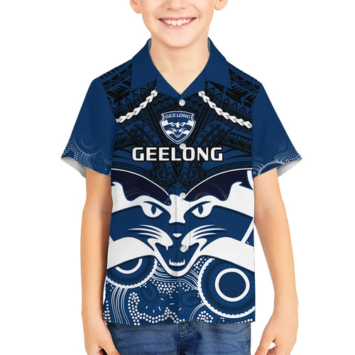 Personalised Geelong Football Hawaiian Shirt Go Cats Aboriginal Mix Polynesian Pattern LT14