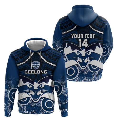 Personalised Geelong Football Hoodie Go Cats Aboriginal Mix Polynesian Pattern LT14
