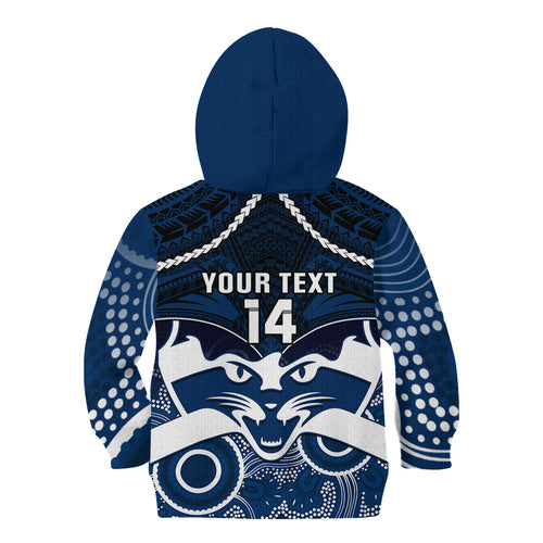 Personalised Geelong Football Kid Hoodie Go Cats Aboriginal Mix Polynesian Pattern LT14