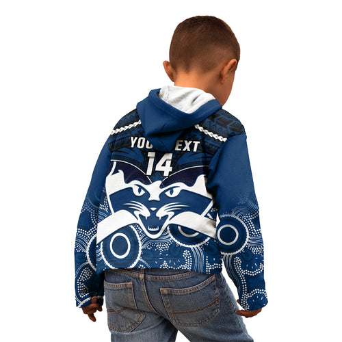 Personalised Geelong Football Kid Hoodie Go Cats Aboriginal Mix Polynesian Pattern LT14
