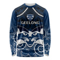 Personalised Geelong Football Long Sleeve Shirt Go Cats Aboriginal Mix Polynesian Pattern LT14