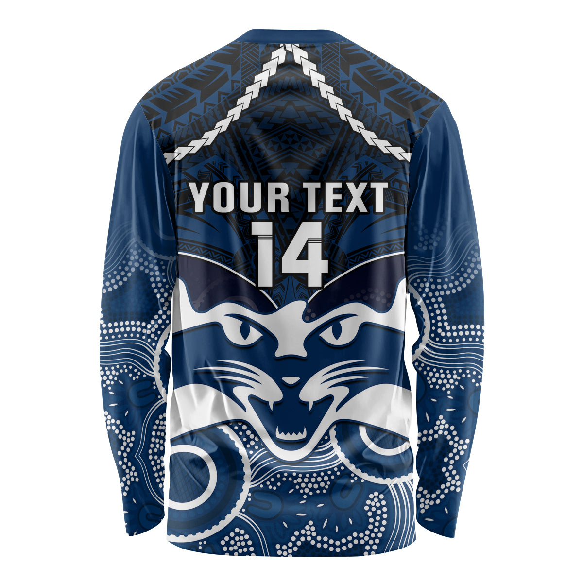 Personalised Geelong Football Long Sleeve Shirt Go Cats Aboriginal Mix Polynesian Pattern LT14