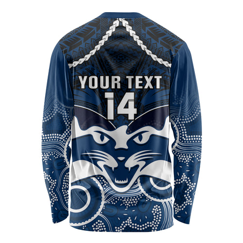 Personalised Geelong Football Long Sleeve Shirt Go Cats Aboriginal Mix Polynesian Pattern LT14