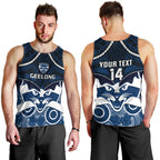 Personalised Geelong Football Men Tank Top Go Cats Aboriginal Mix Polynesian Pattern LT14
