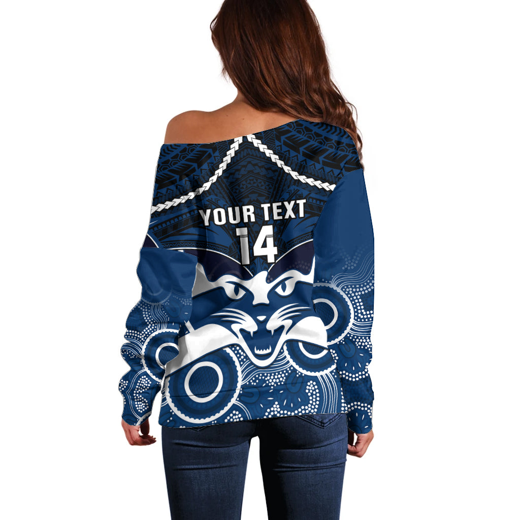 Personalised Geelong Football Off Shoulder Sweater Go Cats Aboriginal Mix Polynesian Pattern LT14