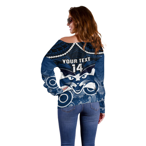 Personalised Geelong Football Off Shoulder Sweater Go Cats Aboriginal Mix Polynesian Pattern LT14