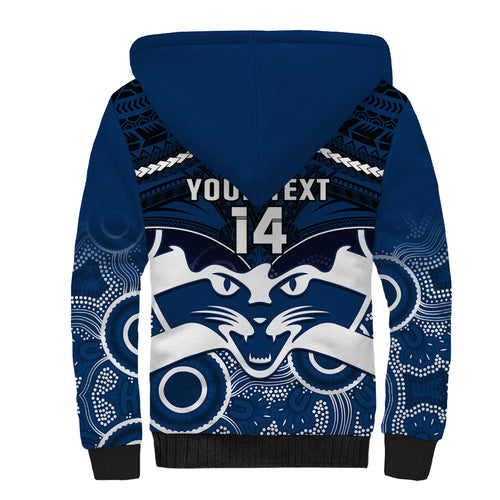 Personalised Geelong Football Sherpa Hoodie Go Cats Aboriginal Mix Polynesian Pattern LT14