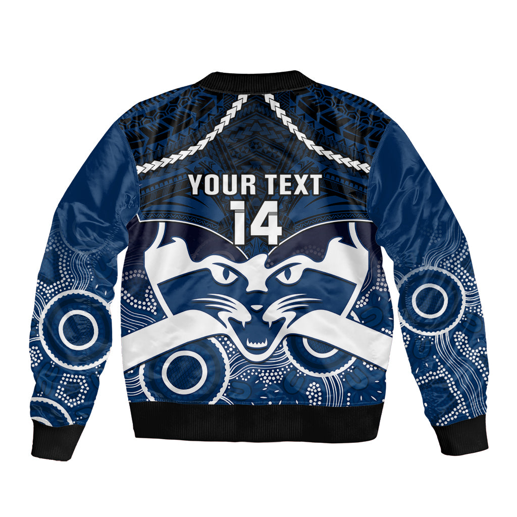 Personalised Geelong Football Sleeve Zip Bomber Jacket Go Cats Aboriginal Mix Polynesian Pattern LT14