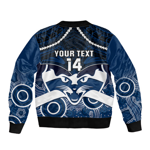 Personalised Geelong Football Sleeve Zip Bomber Jacket Go Cats Aboriginal Mix Polynesian Pattern LT14