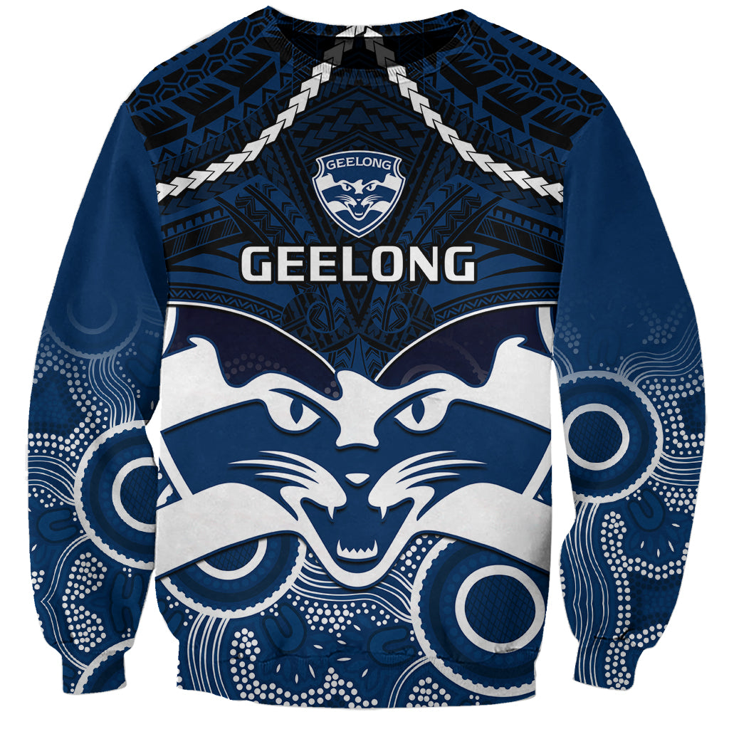 Personalised Geelong Football Sweatshirt Go Cats Aboriginal Mix Polynesian Pattern LT14