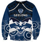 Personalised Geelong Football Sweatshirt Go Cats Aboriginal Mix Polynesian Pattern LT14