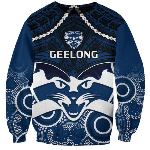 Personalised Geelong Football Sweatshirt Go Cats Aboriginal Mix Polynesian Pattern LT14